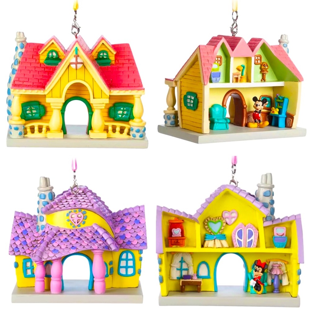 ❤️Pair of Iconic Mickey Minnie Mouse Toon Town Houses Ornaments Disneyland💛